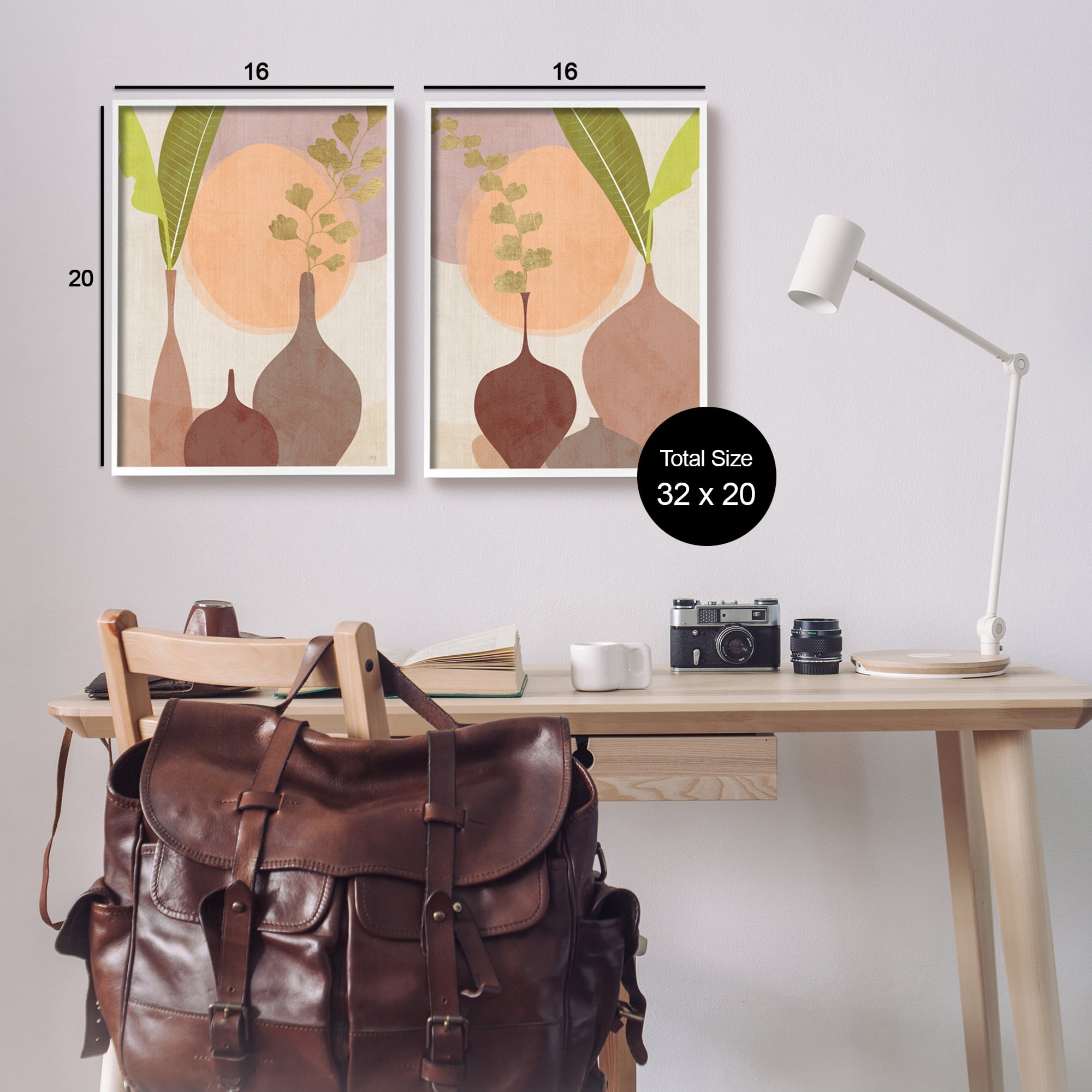 Stupell Industries Modern Boho Vases Botanical & Floral Painting White Framed Art Print Wall Art, 16 x 20, Set of 2
