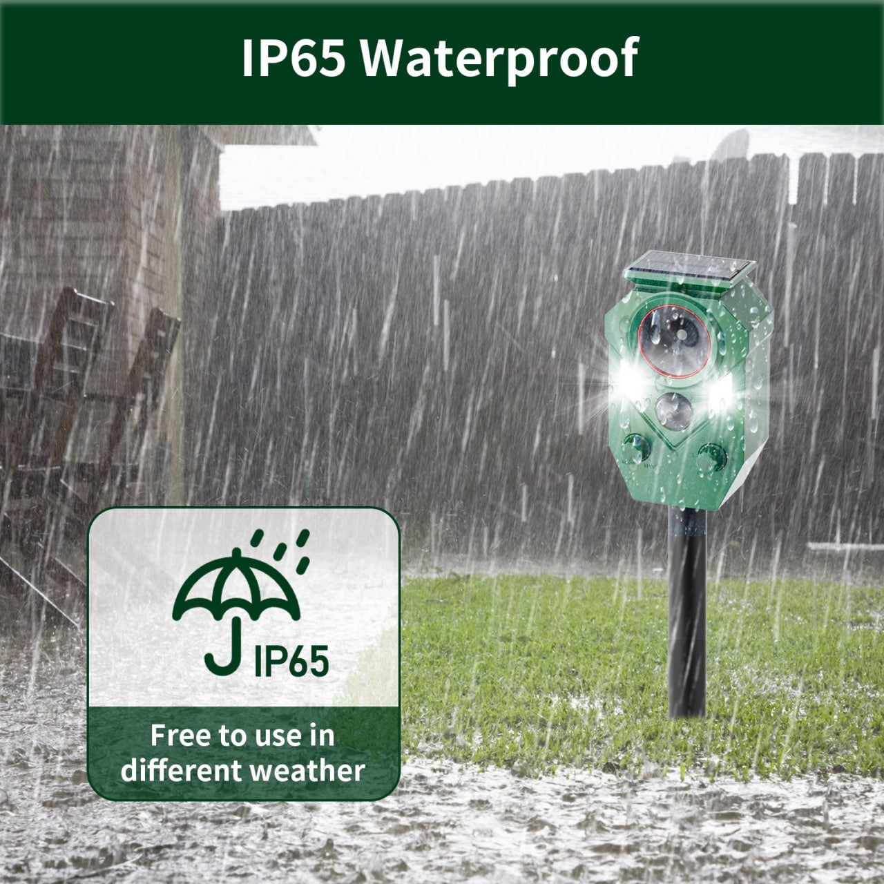 Solar Powered Animal Repeller with Motion Sensor, Ultrasonic Pest Deterrent & Flashing Lights for Outdoor Garden and Yard