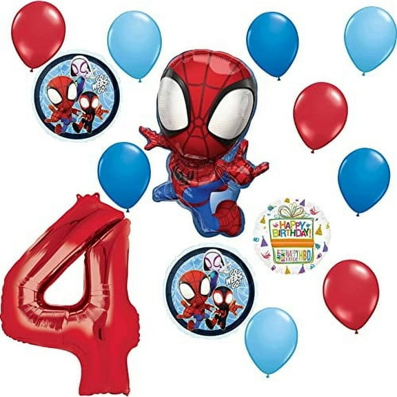 Spidey and His Amazing Friends 4th Birthday Balloon Bouquet 14 pc