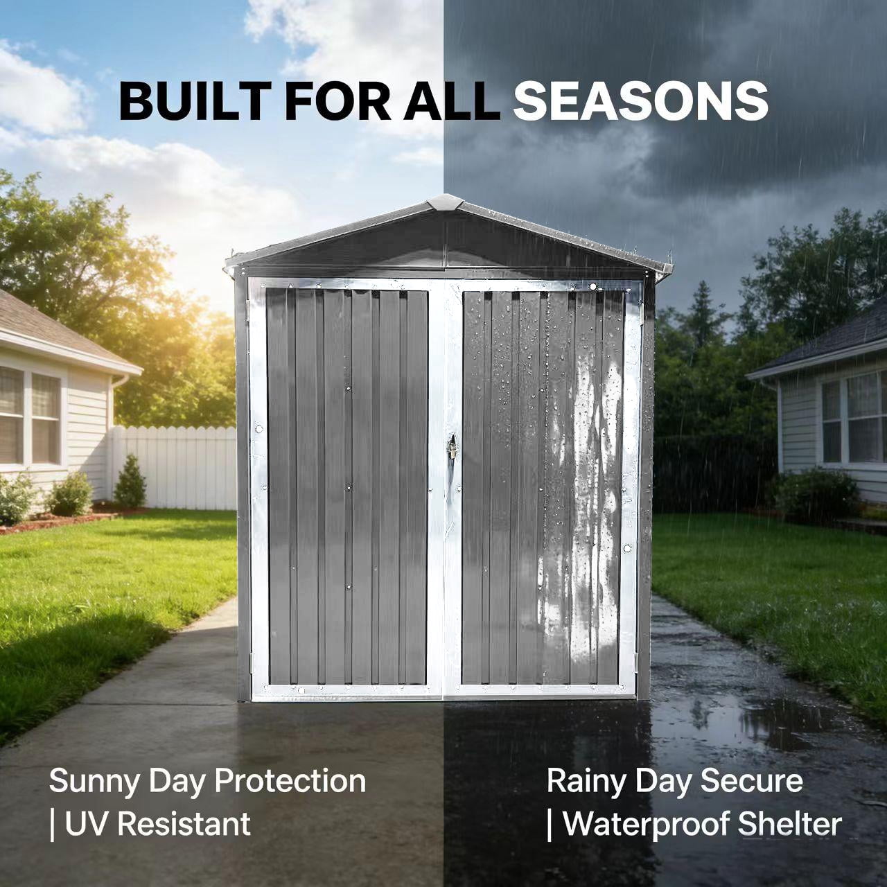 Mintazer 10×6ft Outdoor Motorcycle Storage Shed with Window, Large Garden Tool Storage Building for Backyard Lawn Patio, Light Gray