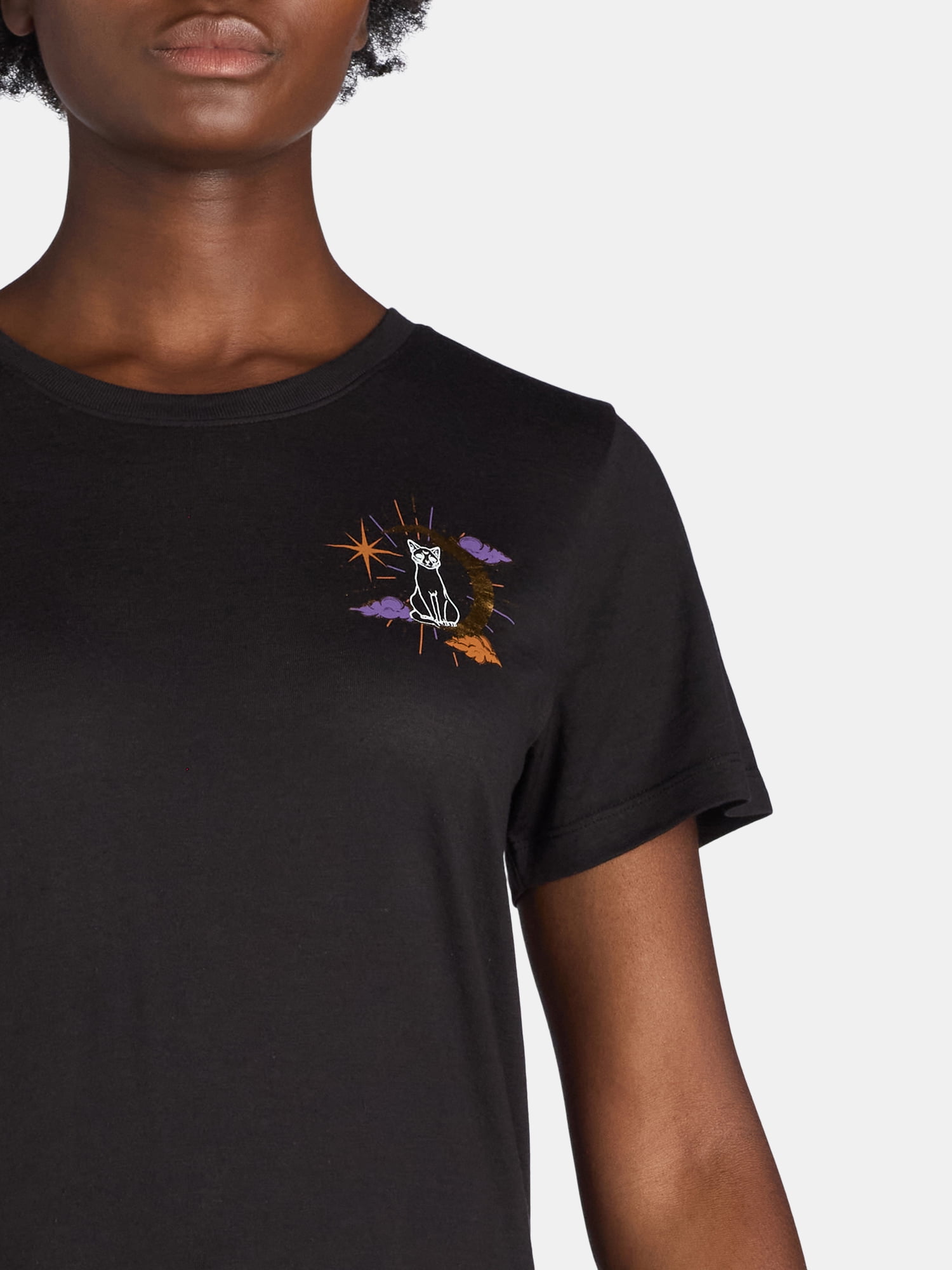 Way to Celebrate Women's Halloween Cat Moon Tee, Sizes S-3XL