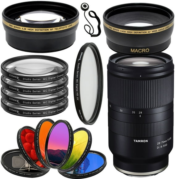Tamron 28-75mm f/2.8 Di III RXD Lens for Sony E with Essential Filter Accessory Bundle - Includes: 6PC Gradual Color Filter Kit, 4PC Macro Close Up Lenses, .43X Wide Angle Lens with Macro & MORE
