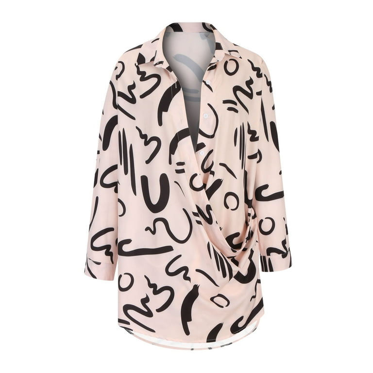 VKEKIEO Maxi Dress For Women Shirt Dress V-Neck Long Sleeve Printed Beige  XL 