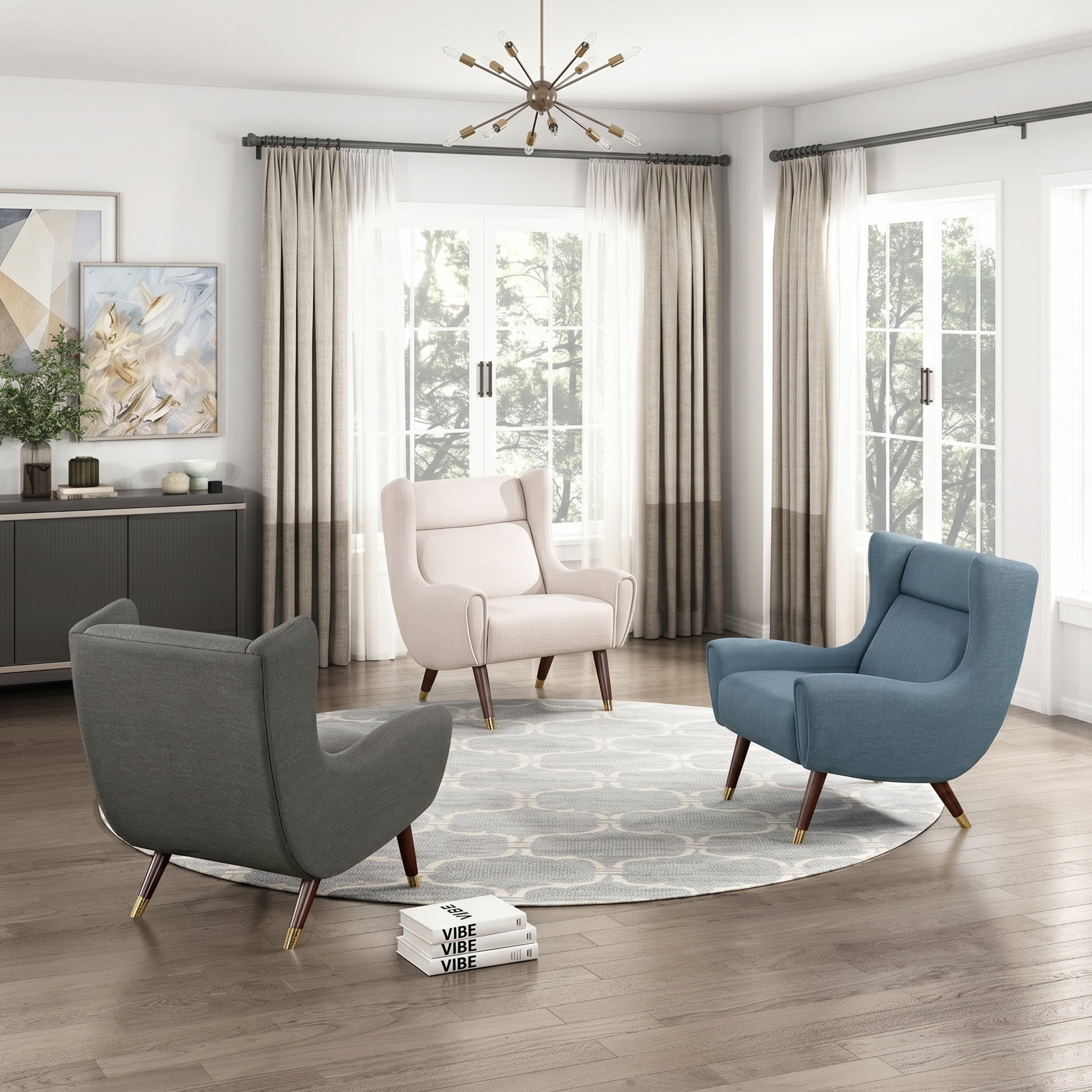 OakvillePark Calista Textured Fabric Wingback Accent Chair, Beige