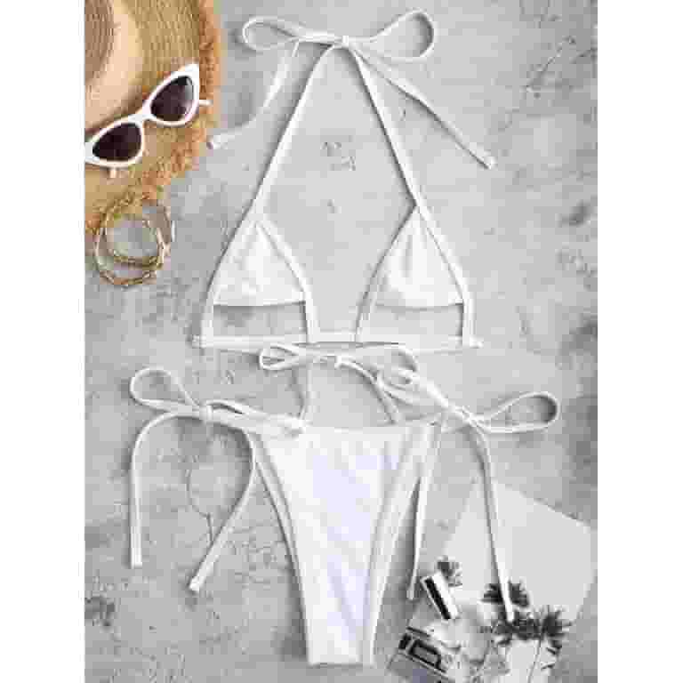 ★NACHE★ CUTOUT PULLED BIKINI WHITE ZAFUL for Women Underboob Cutout Tie Side Halter Tanga