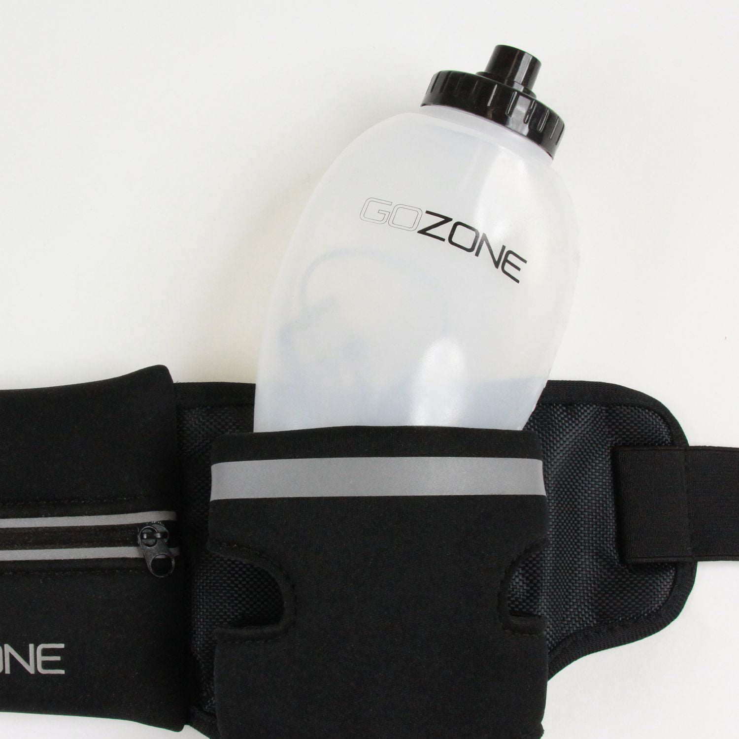 GoZone Hydration Waist Pack Belt – Black/Grey, With 10oz squeeze bottles