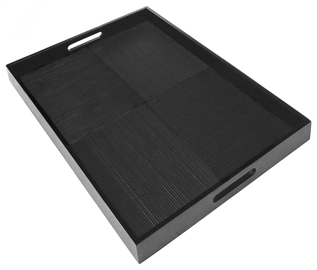 Simply Bamboo Black Extra Large Rectangle Ribbed Bamboo Serving Tray