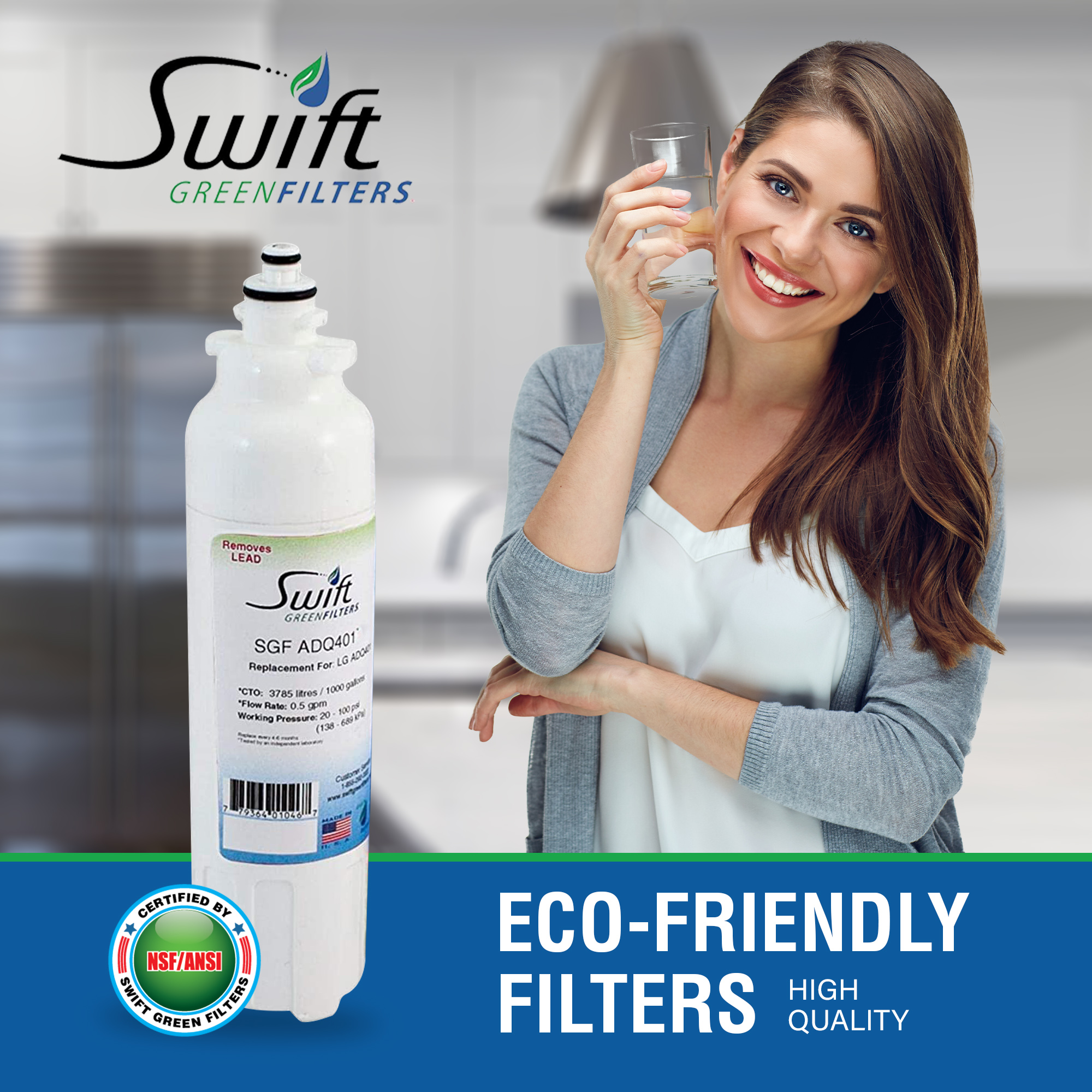 Swift Green Filters SGF-ADQ401 Replacement for LG LT800P Refrigerators Water Filters(Pack of 2)
