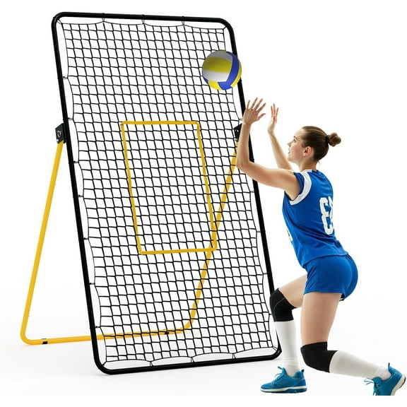 Shininglove 7x4 ft Volleyball Rebounder Net – Adjustable Angle, Heavy-Duty PE Net, Tool-Free Setup, Portable Training Aid for Volleyball/Soccer/Baseball (4 Stakes Included)