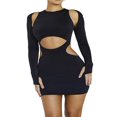 thumbnail image 1 of Robe Mini à Manches Longues Ajourée pour Femmes, Robe Moulante Ajourée, Robe Courte de Soirée Cocktail Boîte de Nuit, Y2k Été Mode Urbaine Noir TG, 1 of 7