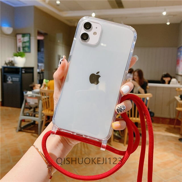 Funda dura transparente con cordón de collar cruzado para iPhone, cubierta suave transparente para iPhone 14 13 12 MiNi 11 Pro Max XS XR X 8 7 Plus SE 3 Fivean unisex