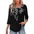 thumbnail image 6 of Jsaierl Women's 3/4 Length Sleeve Tops Summer Crew Neck Shirts Boho Print Ladies Pleated Blouses Going Out Holiday T-shirts Top S-2XL, 6 of 9