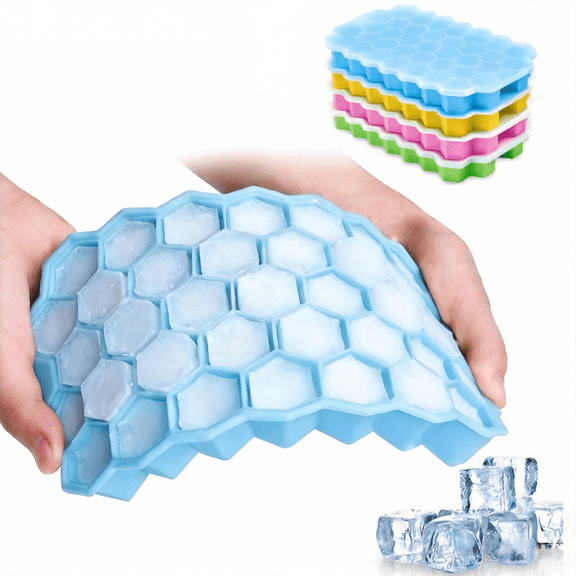 Silicone Ice Cube Tray with Lid for Freezer, 37-Grid Mold, Easy-Release BPA-Free Ice Cube Trays, Small Cubes (Blue)