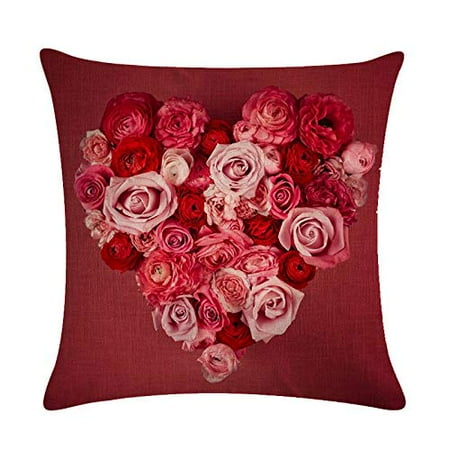 Sweetheart Roses Block - Tayyakoushi Rose Flower Pillow Cover 3D Decorative Rose Sweet Heart Valentine's Day Decorations Throw Pillow Home Decor Linen Pillowcase (Red 1)