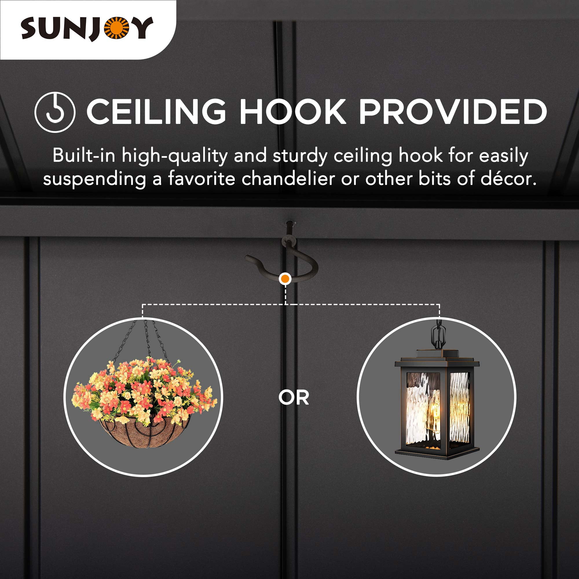 SUNJOY Gazebo à grillades Churchill 8 pi x 12 pi à cadre en cèdre avec port d'alimentation CA exclusif noir