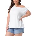 thumbnail image 4 of Agnes Orinda Women's Plus Size Tops One Shoulder Short Sleeve Irregular Collar Blouse Summer Casual Basic Tee 2X White, 4 of 6