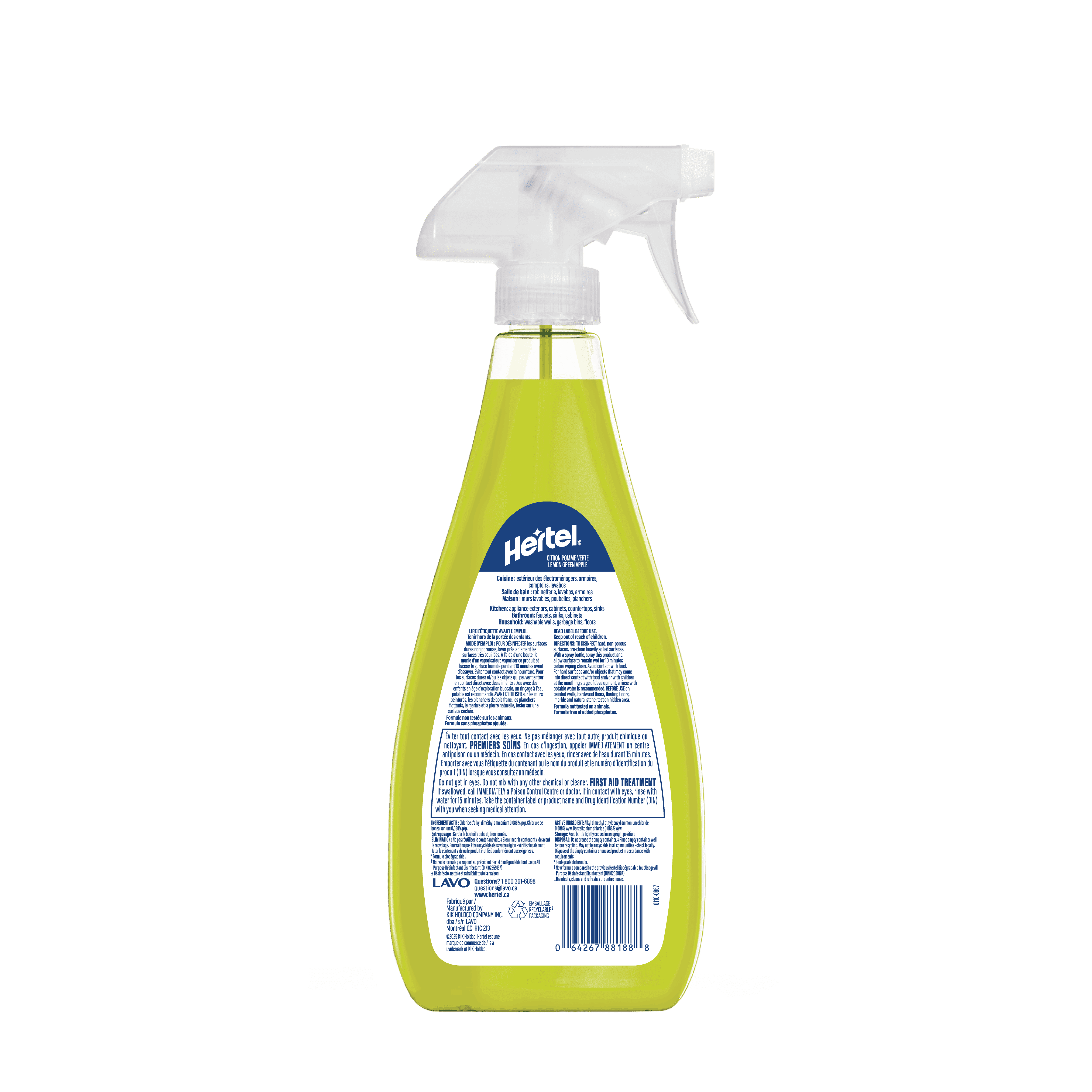 Hertel Disinfectant All Purpose Cleaner, Lemon green apple, 700ml