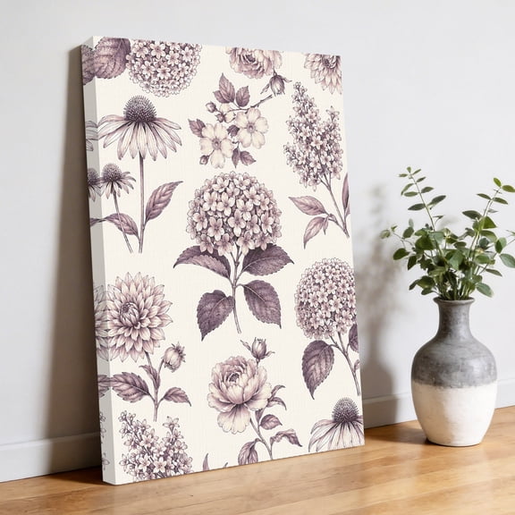 Floral Canvas Wall Art, Vintage Cottagecore Purple Hydrangea Coneflower Dahlia Rose Pictures Wall Decor Wooden Framed Artwork Art Prints for Living Room Hallway Bedroom Office 8"x10"