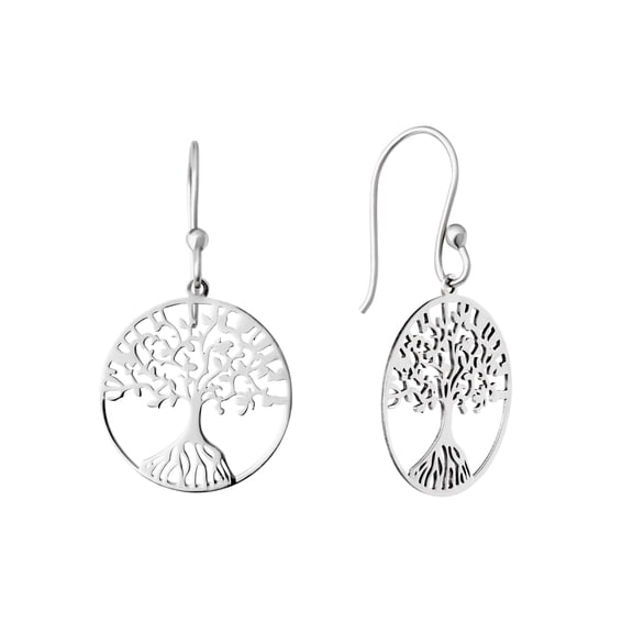 Marisol & Poppy Laser Cut Tree of Life Drop Earrings in Sterling Silver for Women