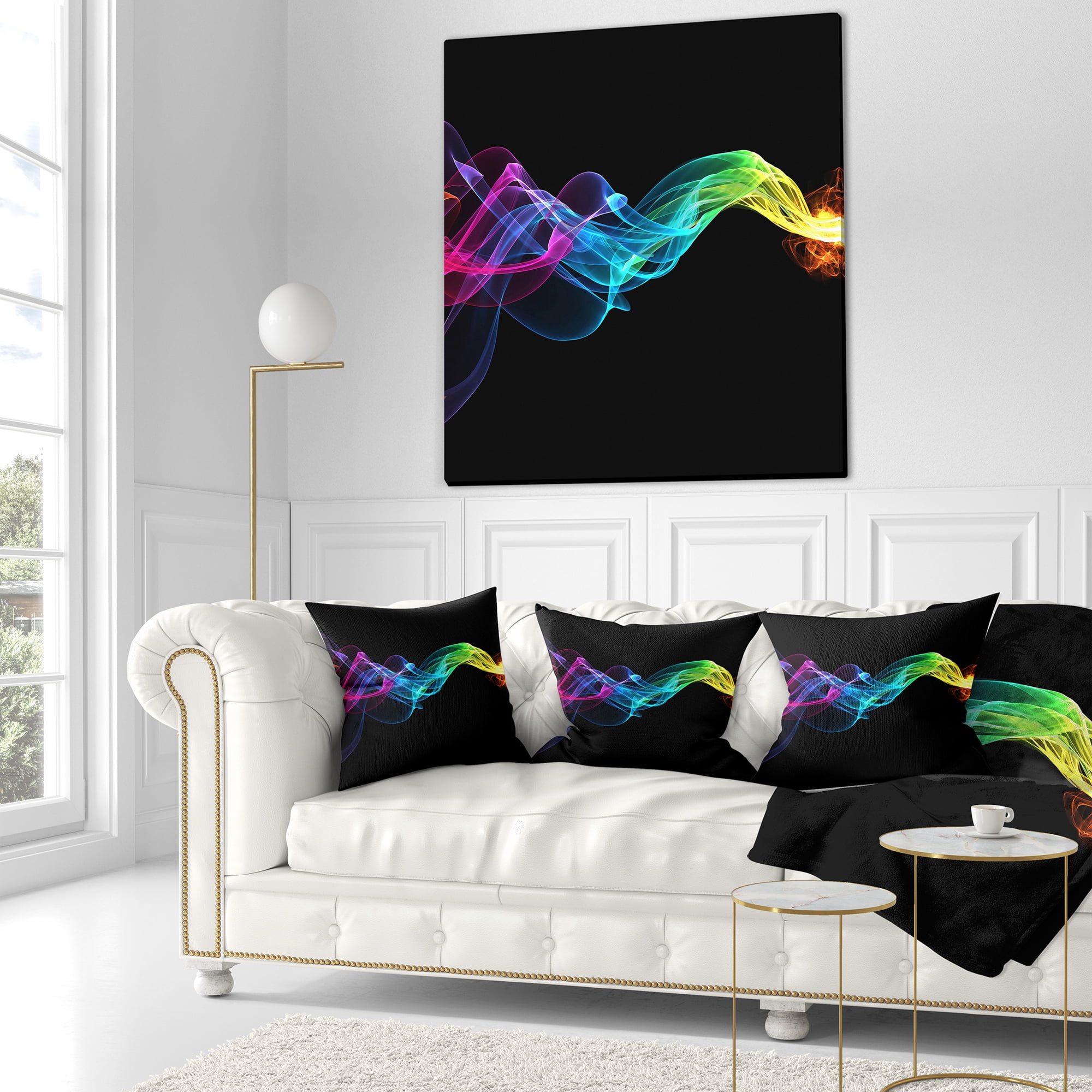 Designart Abstract Ribbon Waves on Black - Abstract Throw Pillow - 18x18