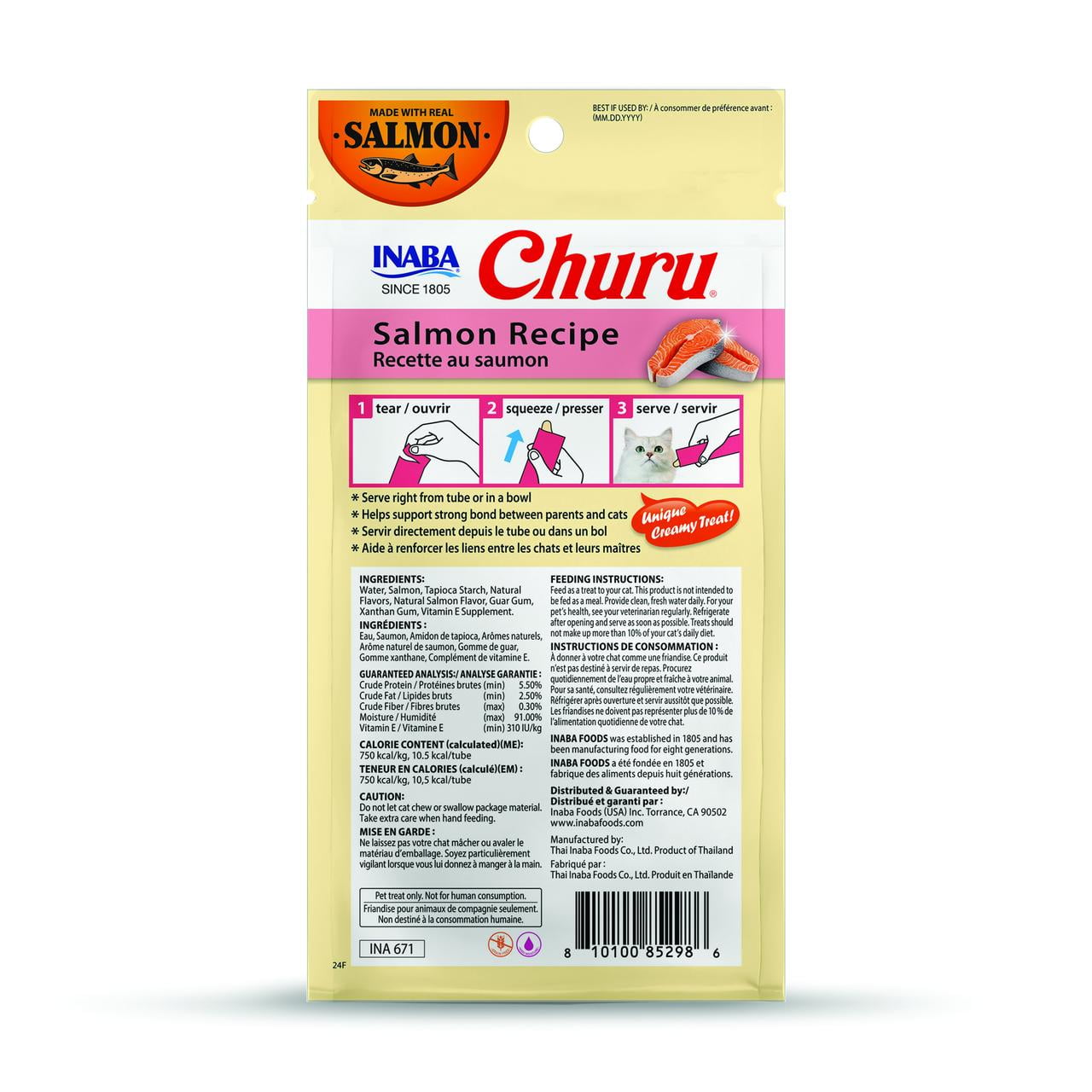 Inaba Salmon Churu Creamy, Lickable Purée Cat Treat, 0.5 oz Tube, 32 Tubes, Salmon