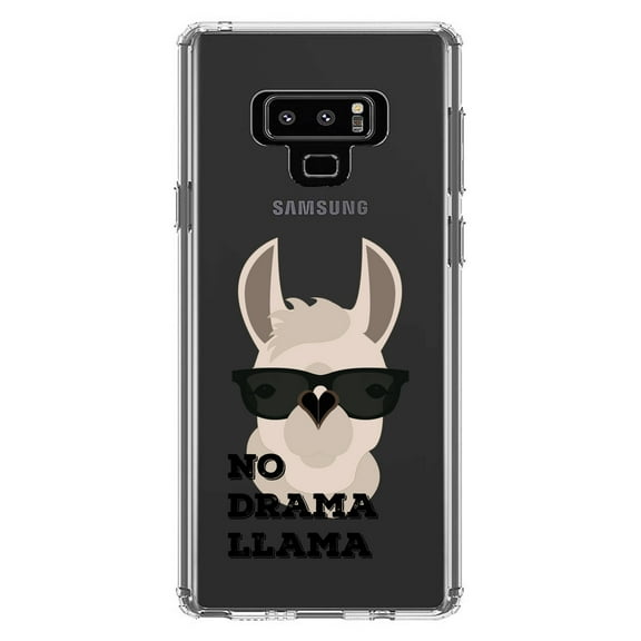 DistinctInk Clear Shockproof Hybrid Case for Samsung Galaxy Note 9 - TPU Bumper Acrylic Back Tempered Glass Screen Protector - No Drama Llama Cartoon