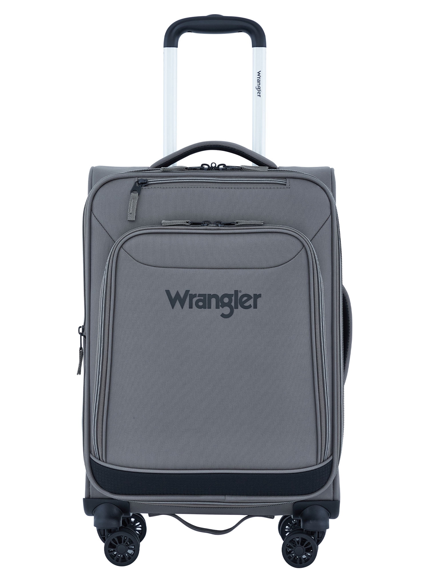 Wrangler 20-inch Soft-Side Expandable Rolling Carry-on with 8-Wheel Spinner System, Sharkskin Grey