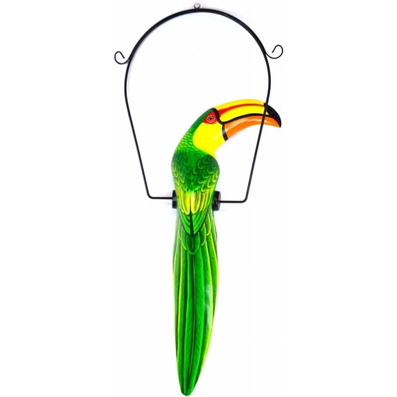 26" Inch Hand Painted Wooden Toucan Bird Hanging Statue Green