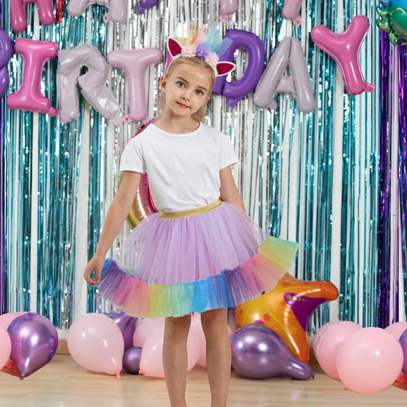 KkSLirnhs S Adorable Girls' Summer Bubble Ruffle Mini Skirt with Elastic Waist Lightweight Tutu Toddler Kids Tulle Tiered Mesh Skirt Princess Party Dress Layered Skirt For Little Girls Multicolor