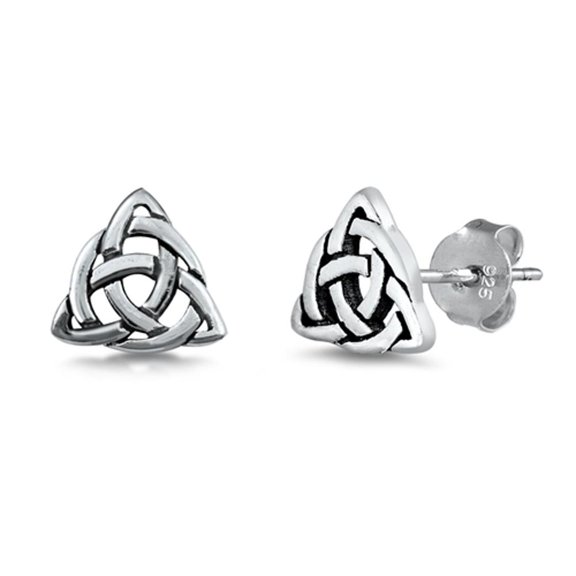 Sterling Silver Celtic Triquetra Trinity Knot Triangle Love Earrings 925 Jewelry Female Unisex