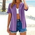 thumbnail image 2 of Htigea Women's Short Sleeve Cardigan Cotton Linen Button Down Open Front Cardigans Tops Casual Tops Purple,S, 2 of 7