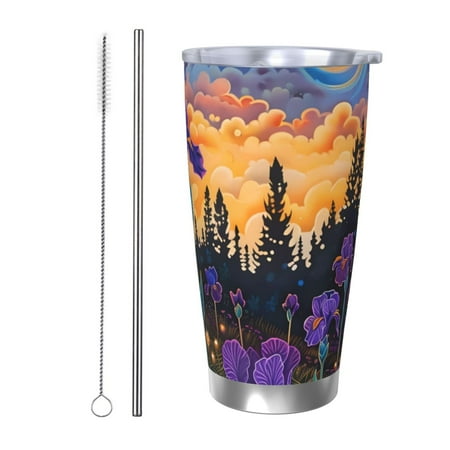 

Junzan Cosmic Irises At Twilight for 20oz Stainless Steel Insulated Car Cup with Spillproof Lid - Insulated Coffee Mug Thermal Cup-Straw Two-piece Set
