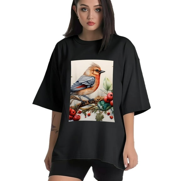 Plus Size Shirt for Women Black Tops for Women Short Sleeves Shirt for Women Red-Browed Bird 21 T Shirt Crewneck Shirt for Women XS