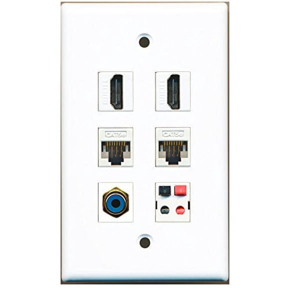 RiteAV - 2 HDMI 1 Port RCA Blue 2 Port Cat5e Ethernet White 1 Port Speaker Wall Plate