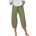 thumbnail image 1 of Plus Size Pants Women's Casual Summer Elastic High Waist Linen Straight Leg Wide Leg Cropped Design, 1 of 7