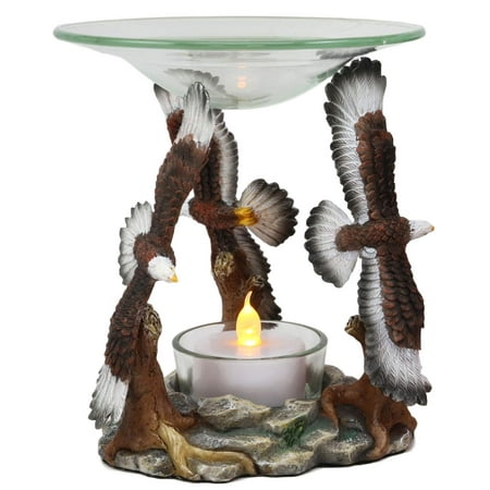 Scent Burners Wax Ebros Wildlife Aerial King of The Sky Soaring Trinity Bald Eagles Oil Warmer Or Wax Tart Burner Aroma Scent Diffuser Tea Light Candle Holder Statue USA Patriotic Eagle Decorative Figurine ()