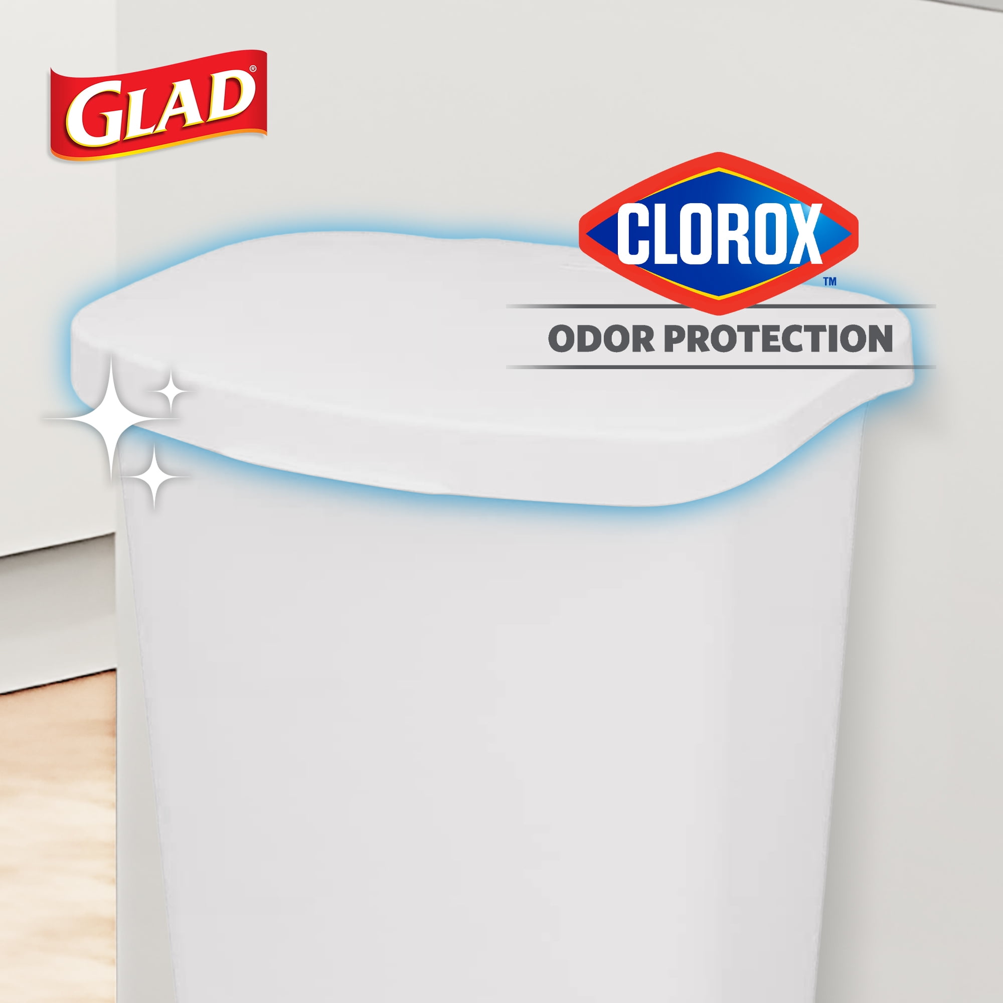 Glad Kitchen Trash Can with Lid, Step Foot Pedal and Garbage Bag Rings, 13 Gallon, White