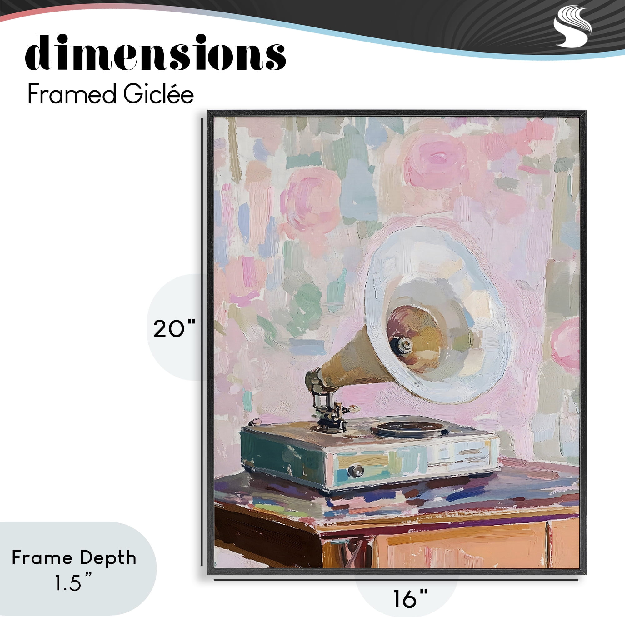Stupell Industries Vintage Gramophone in Soft Pastels Black Framed Giclee Art, design by The Prints Vibe