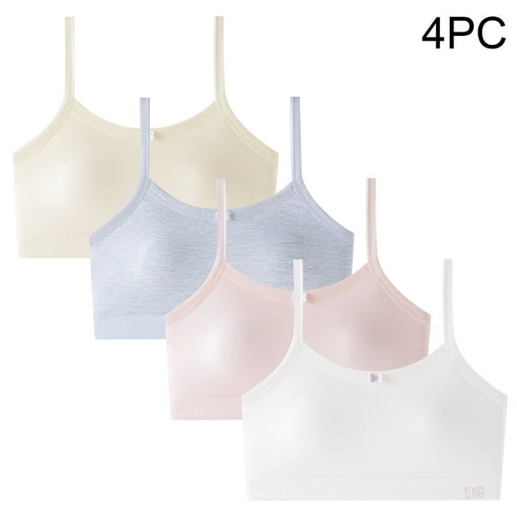 BLTIBY 4PC Cotton Girls Training Bra Cami Training Solid Color Bras for Teens with Spaghetti Straps Breathable Comfortable Fashion Bralette Multicolor 13-14 Years