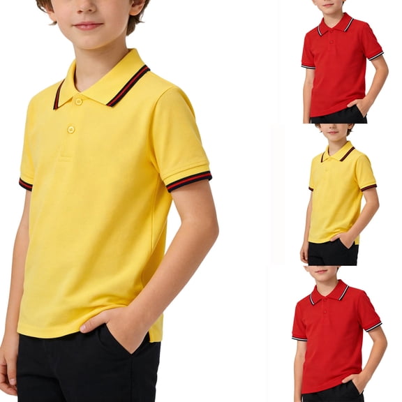 Fozruso Summer Short Sleeve Collared Shirt for Boys, Classic Button Closure Breathable School Uniform Shirts