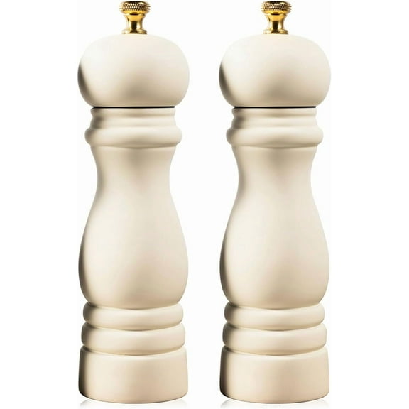 Salt and Pepper Grinder Wooden Pepper Mill Grinder White Salt Pepper Shakers Set of 2 with Adjustable Ceramic Rotor- 7 Inch