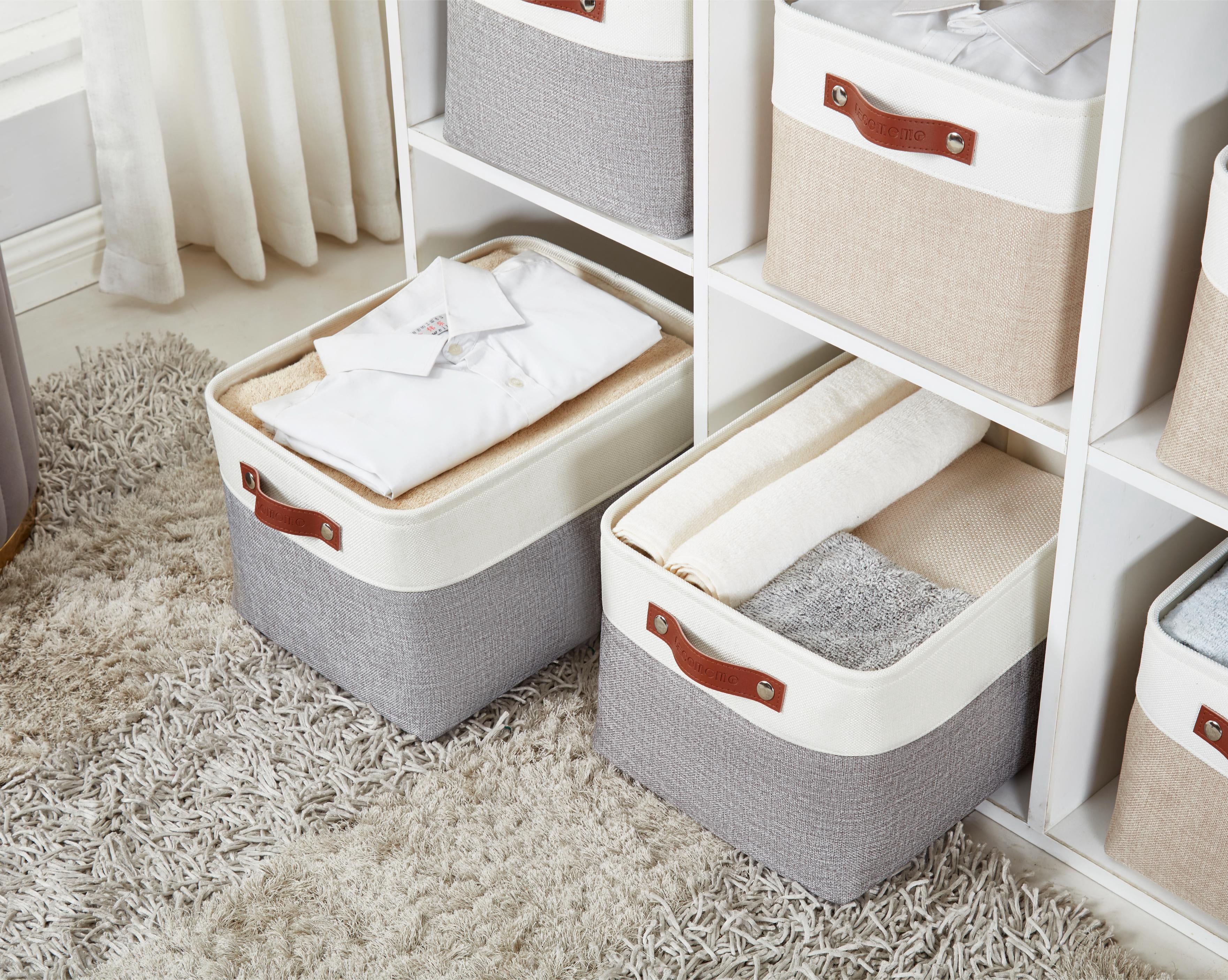 DECOMOMO Large Decorative Durable Fabric Storage Baskets and Bins, Grey and White, Set of 3