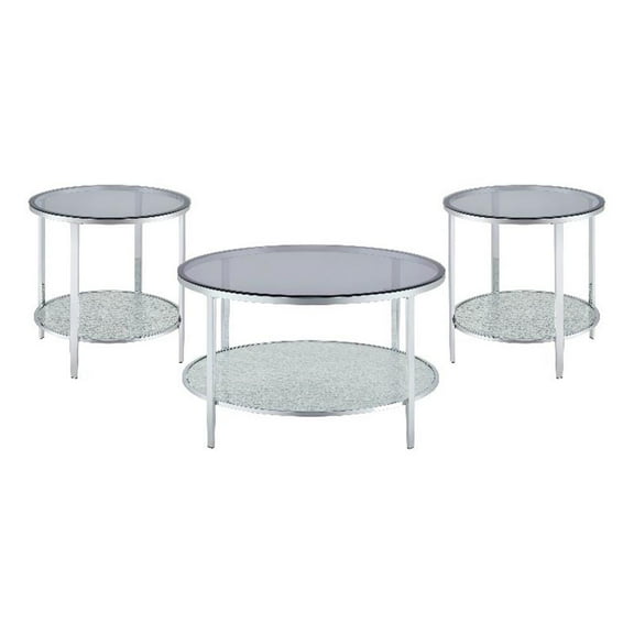 Frostine 3-Piece Chrome and Tempered Glass Occasional Set