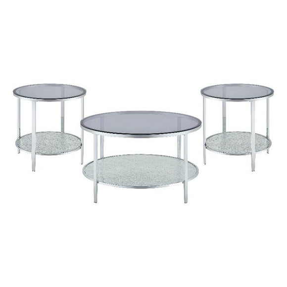 Frostine Ensemble Occasionnel de 3 Pcs en Chrome et Verre Trempé