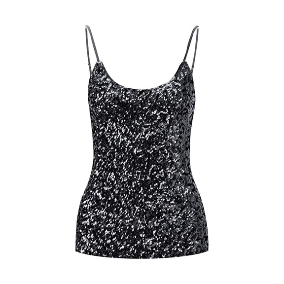 Gkeoshab Blouses for Women Dressy Casual 2026 Colorful Sequin Slim Fit Tank Top Sleeveless with Four-Way Stretch Party & Dance Vest Black One Size