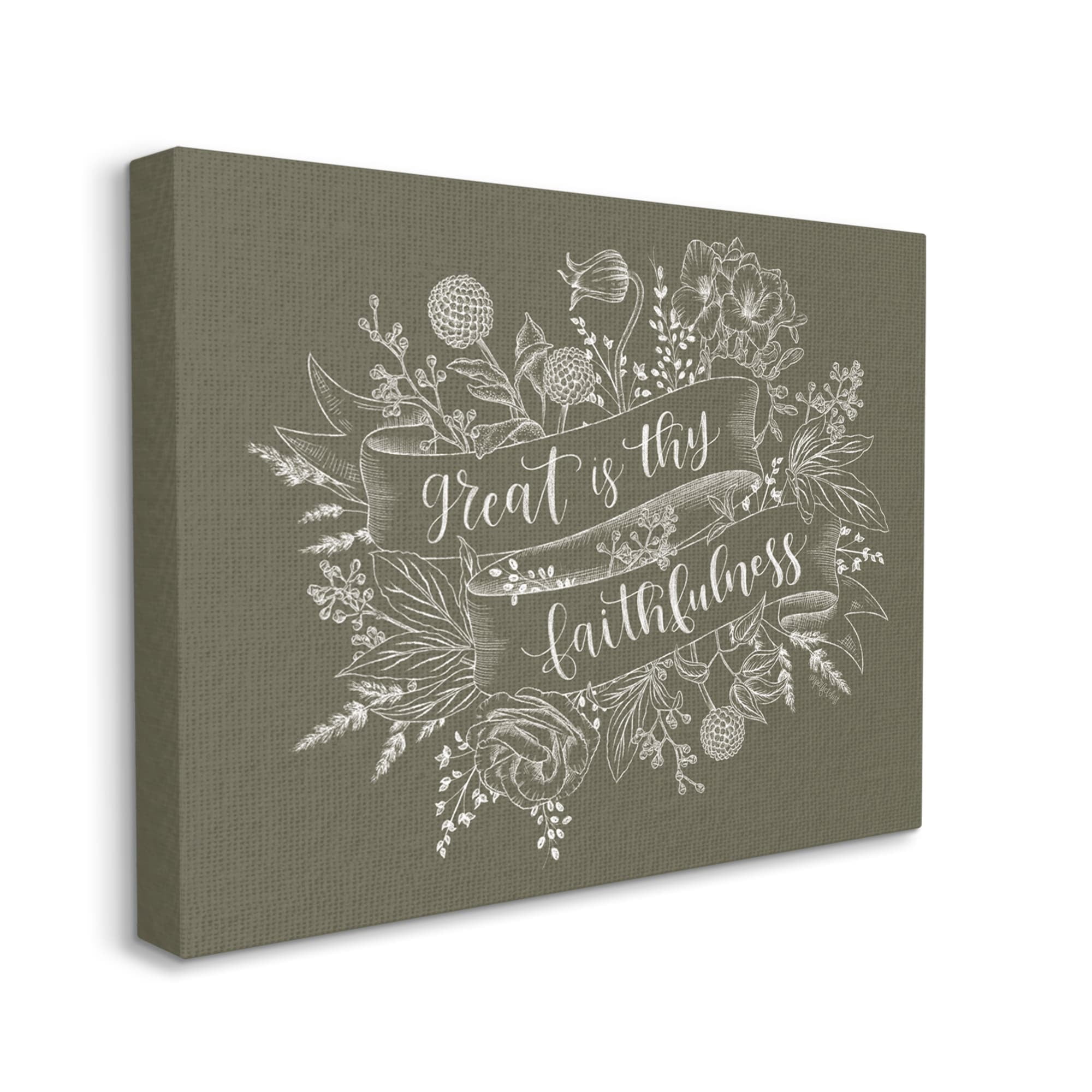 Stupell Industries Great Is Thy Faithfulness Religious Phrase Botanical Border Canvas Wall Art, 20 x 16, Design by Imperfect Dust