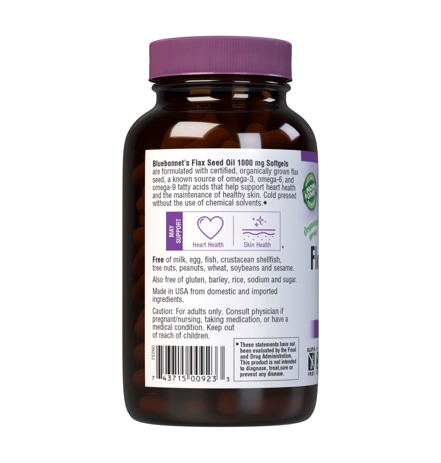 Bluebonnet Nutrition Flax Seed Oil 1000mg - Omega 3 6 9 Fatty Acids, 250 Count