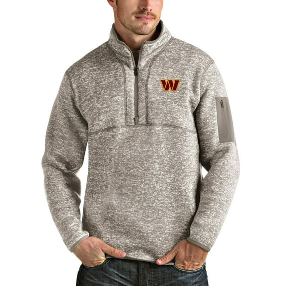 Men's Antigua Oatmeal Washington Commanders Fortune Quarter-Zip Pullover Jacket