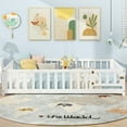 thumbnail image 5 of Gymax Full Size Floor Bed Montessori Bed Frame w/ Full-length Guardrails & Safety Door White, 5 of 10