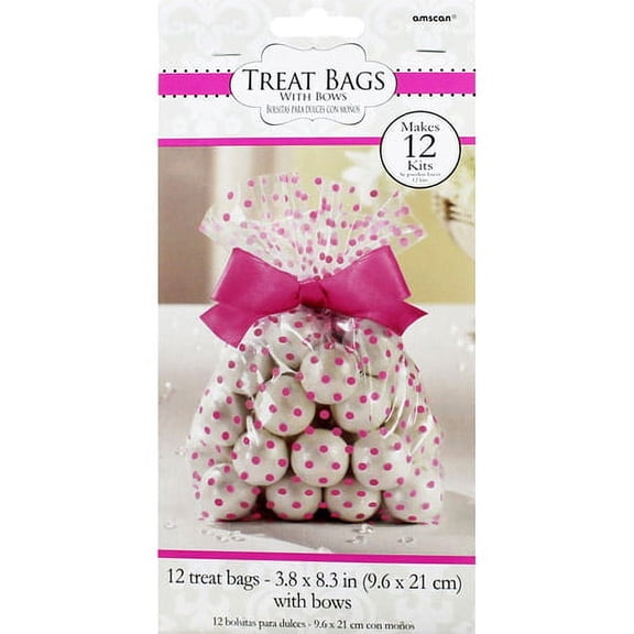 Various Pink Dots Favor Bags with Bows, 12 Count